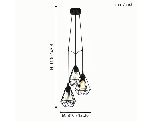 3-lamps hanglamp Ø 31 cm zwart