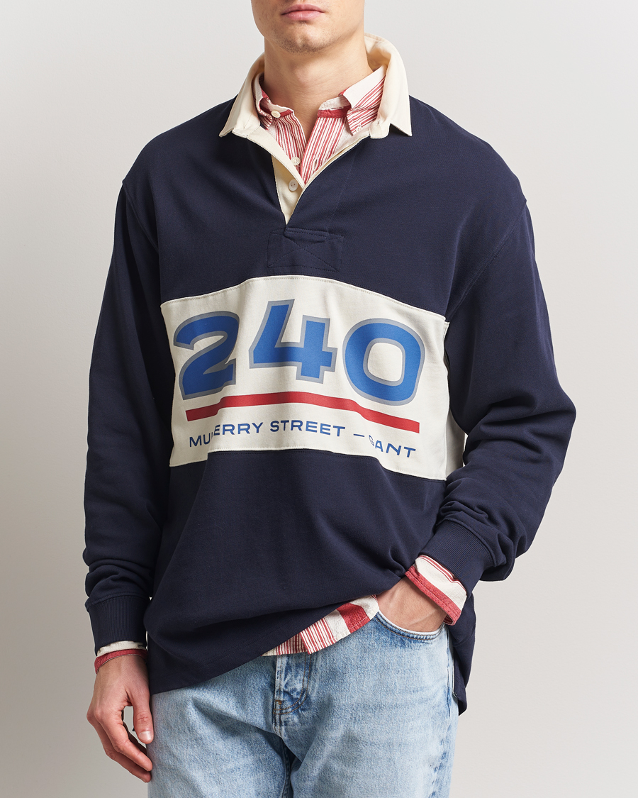 GANT 240 Mulberry Street Graphic Block Heavy Rugger Evening Blue