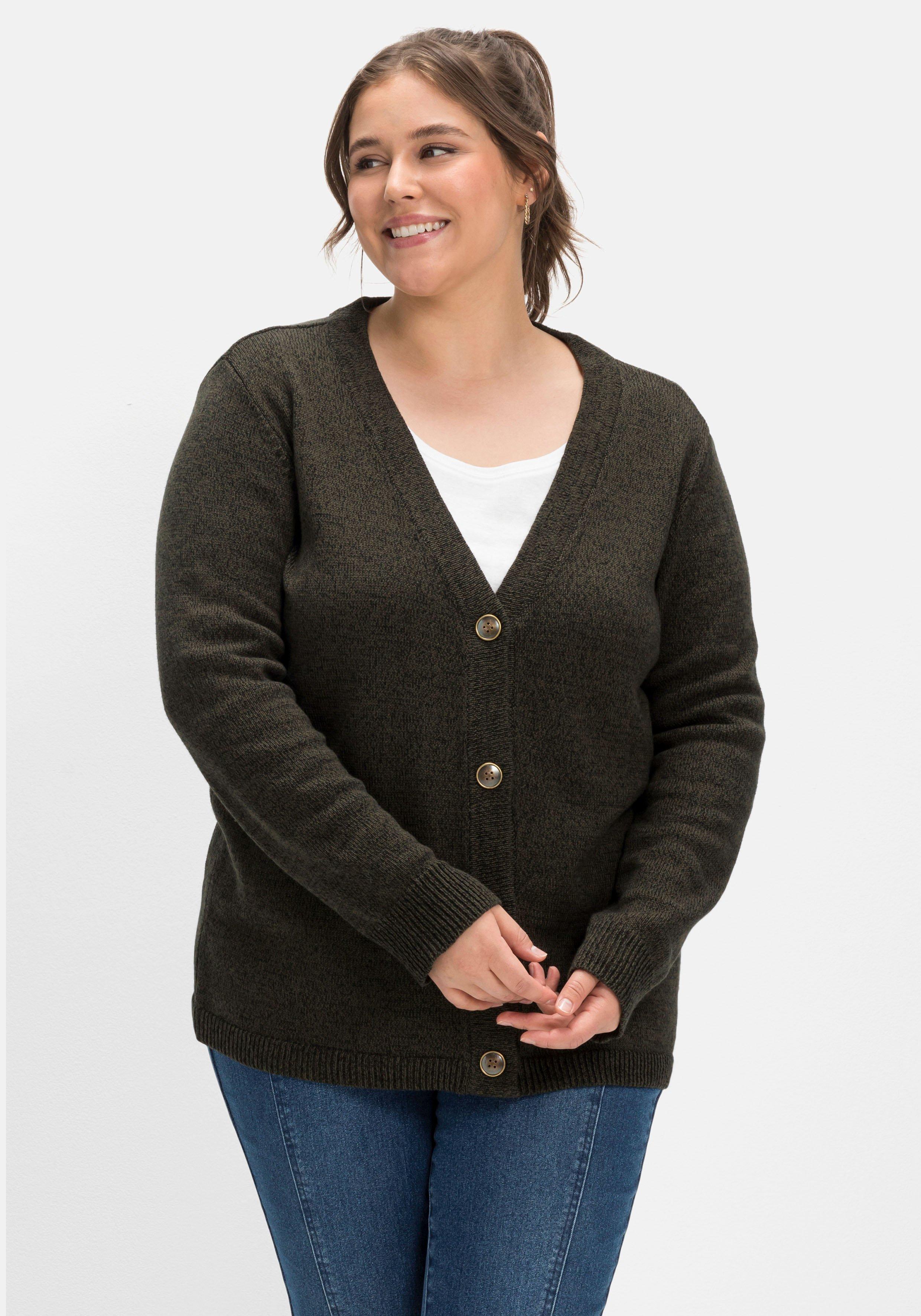 Strickjacke mit V-Ausschnitt, im Baumwollmix