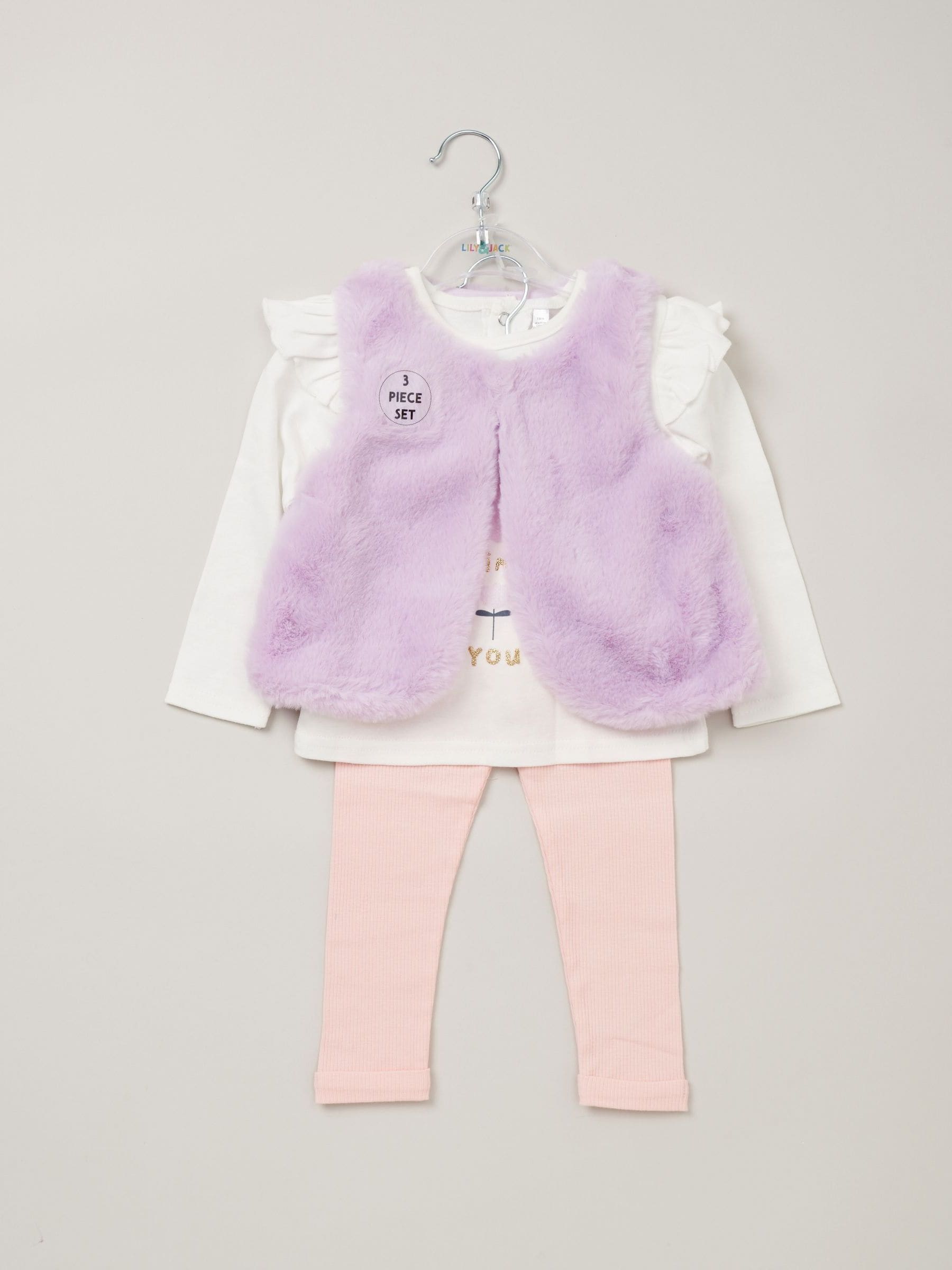 Paars - Lily & Jack bodywarmer met imitatiebont en 100% katoenen top en legging