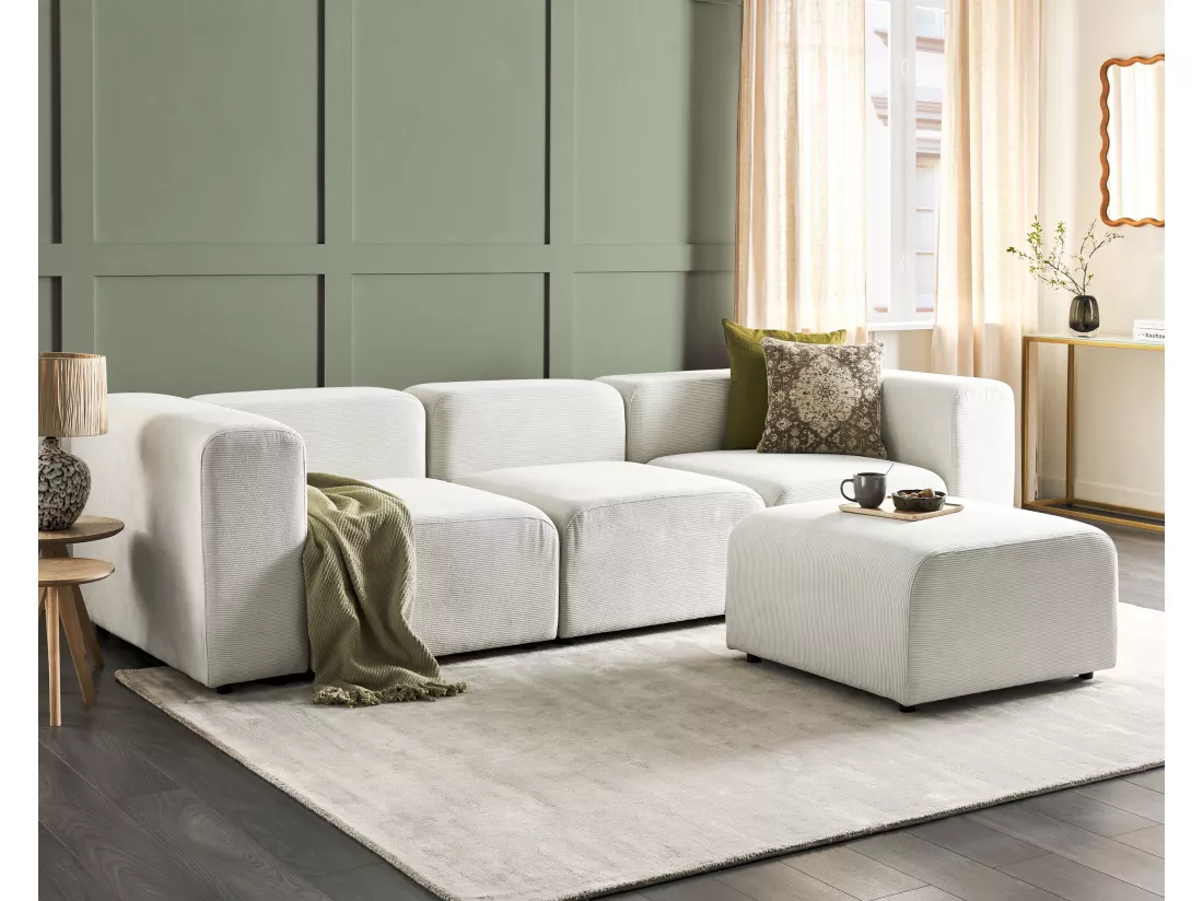Canapé 3 places modulable avec ottoman en velours côtelé blanc FALSTERBO
