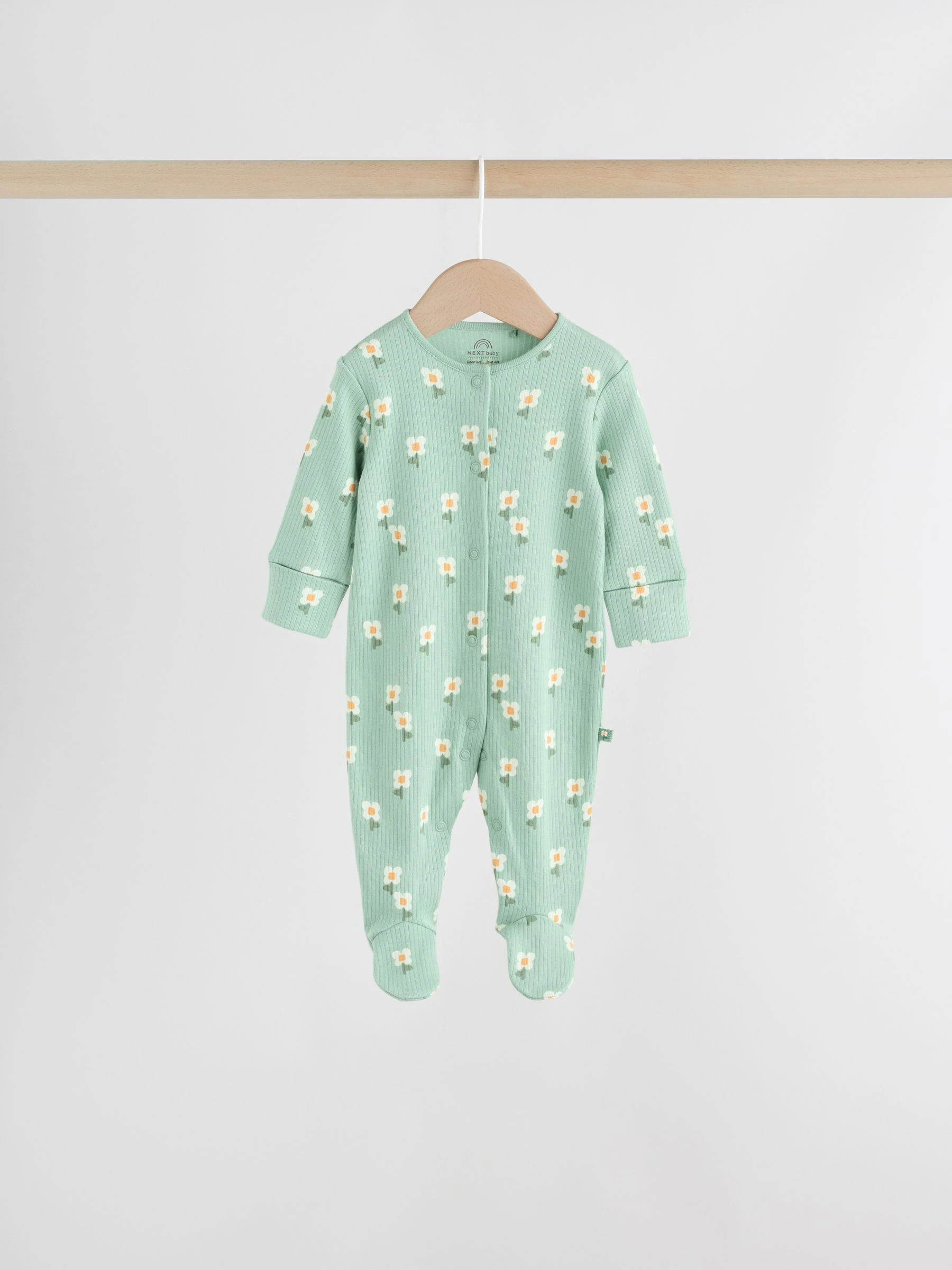 Saliegroen gebloemd - Verpakking van 5 babypyjama's (0 mnd-2 jr)