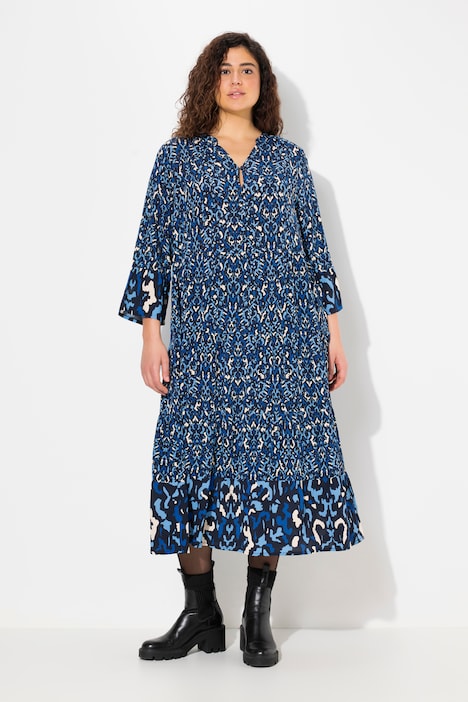 Kleid, A-Linie, Tunika-Ausschnitt, 3/4-Volantarm