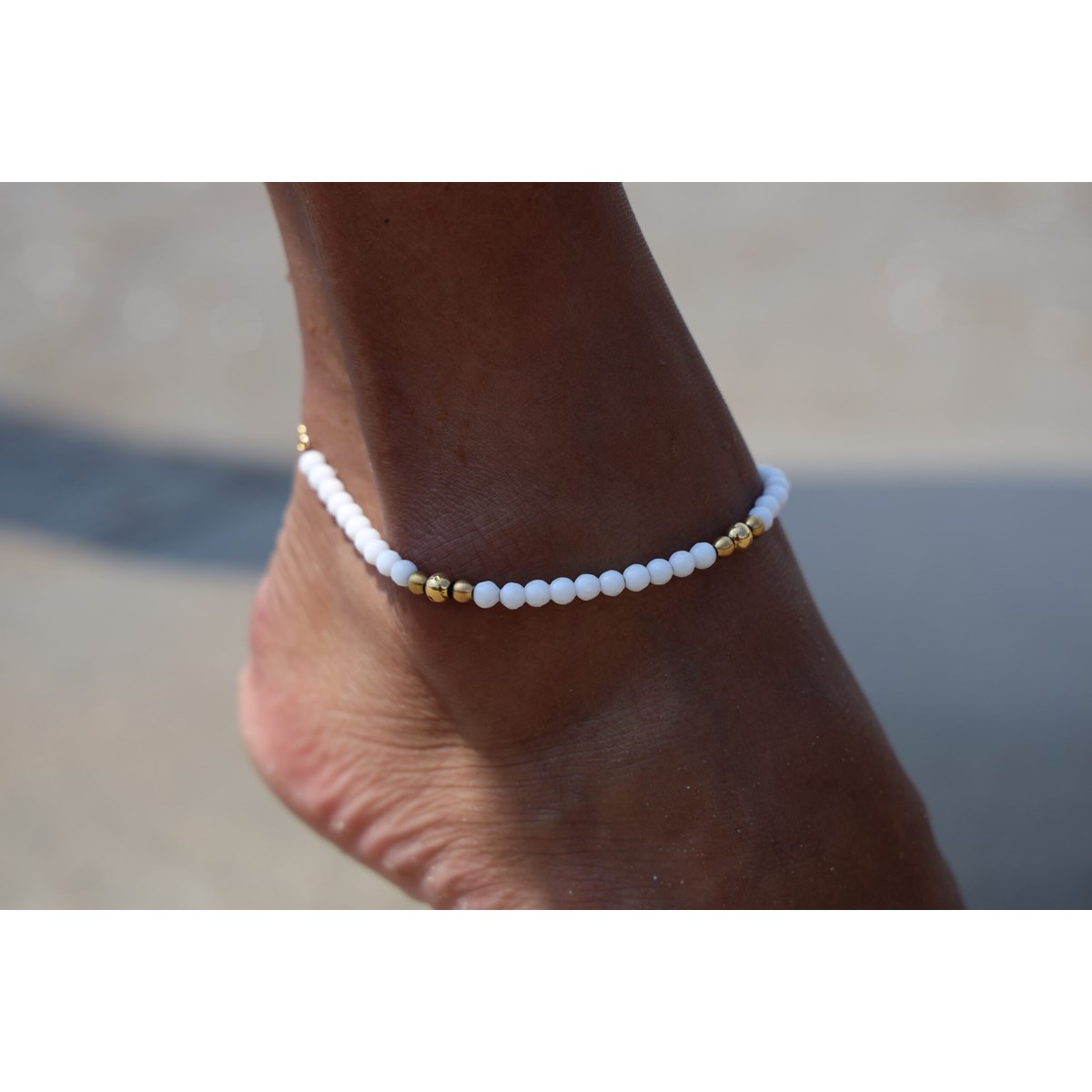Sixty Stones - 60 - Chaîne De Cheville Pierres Naturelles Blanche - 25 X 0,4 Cm-