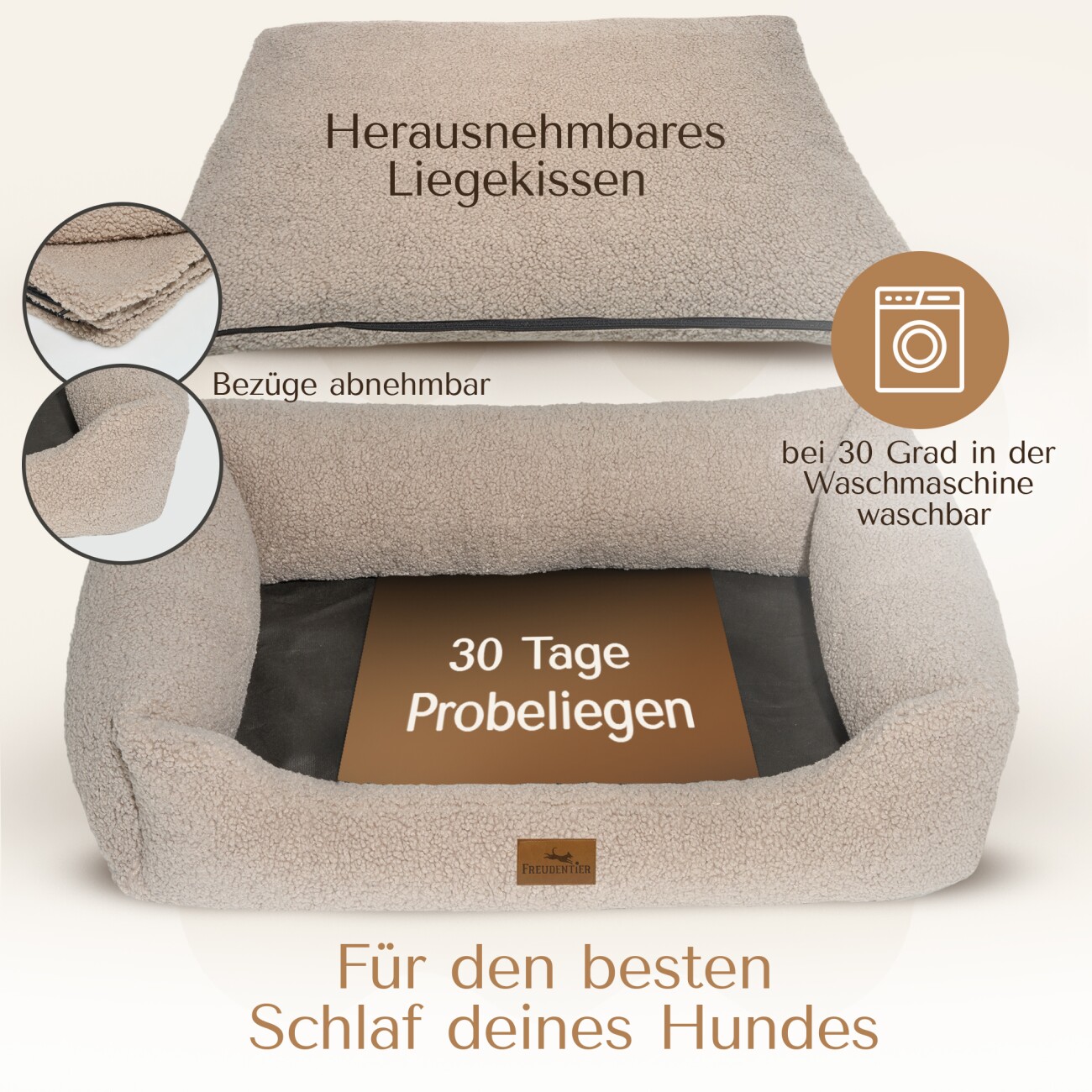 Freudentier Orthopädisches Hundebett aus kuschelweichem Teddystoff L