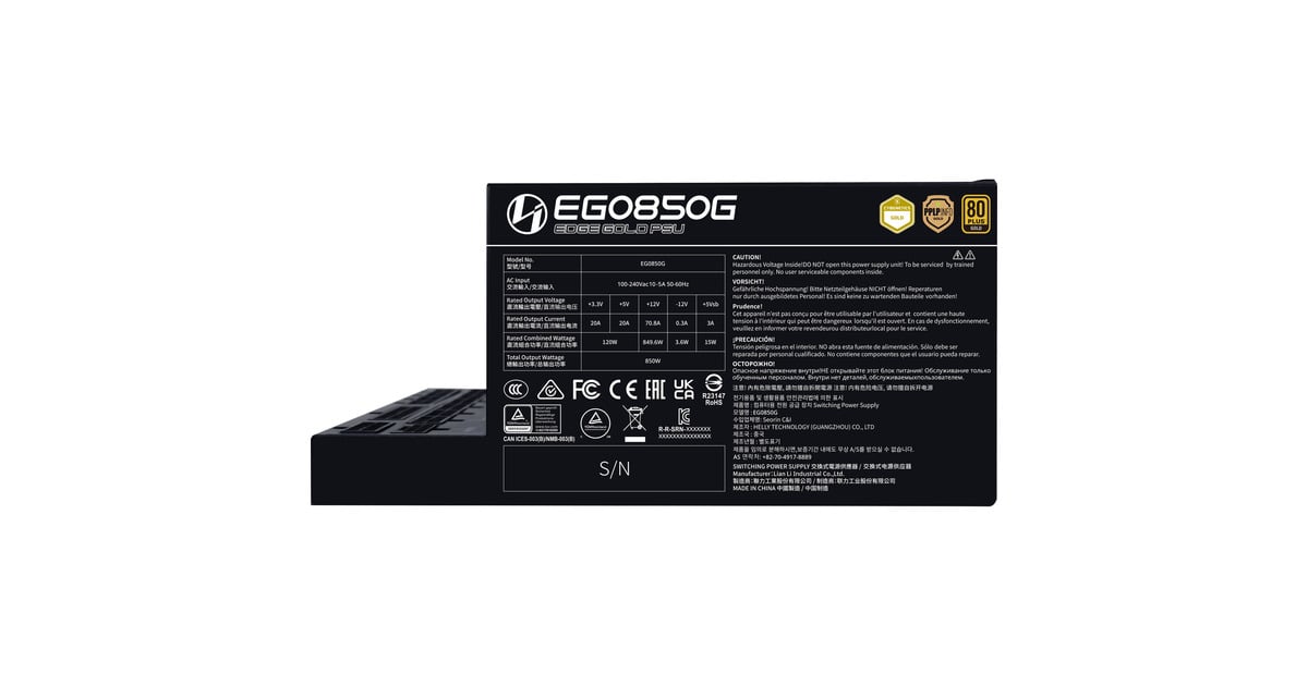 Lian LiEDGE GOLD 850 modulaire 850 watt voeding   (Zwart, 1x 12V-2x6, 4x PCIe)