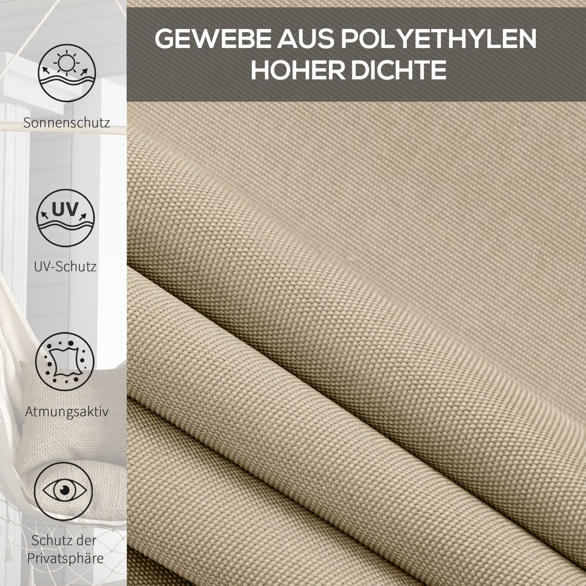 Outsunny Verticale Zonwering Balkonzonwering met Handzwengel, 120 x 185 cm Buitenzonwering, Verduisteringsgordijn, Privacyscherm voor Prieel, Tuin, Beige