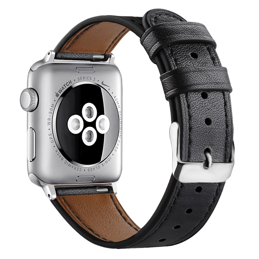 Apple Watch (42/41/40/38 mm) Ersatz Echtleder Armband (Gelenkumfang: 165-220mm) - Schwarz