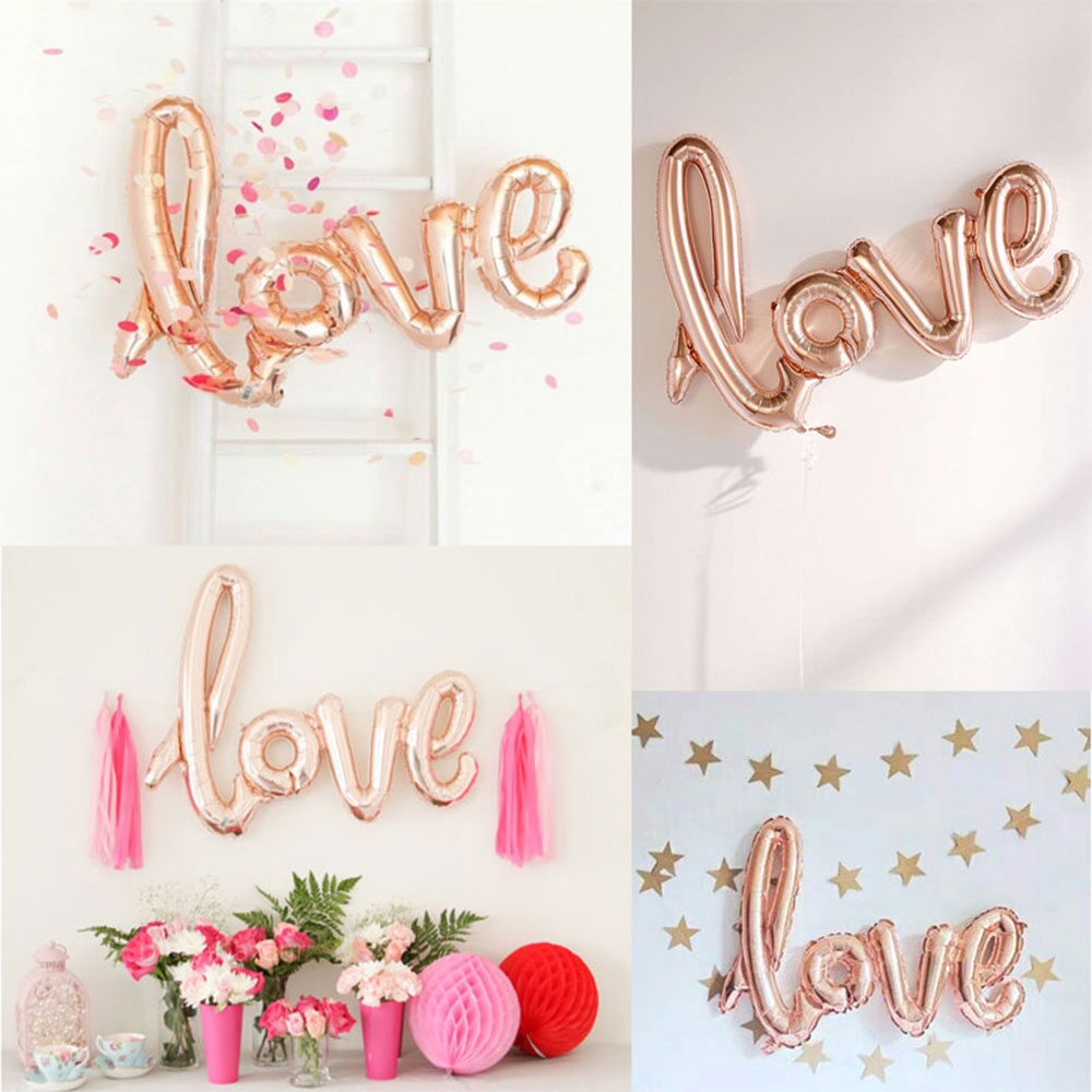 (108x65cm) 3D Love Folien Ballon Buchstaben Deko Luftballon für Valentinstag / Hochzeit / Muttertag  - Roségold