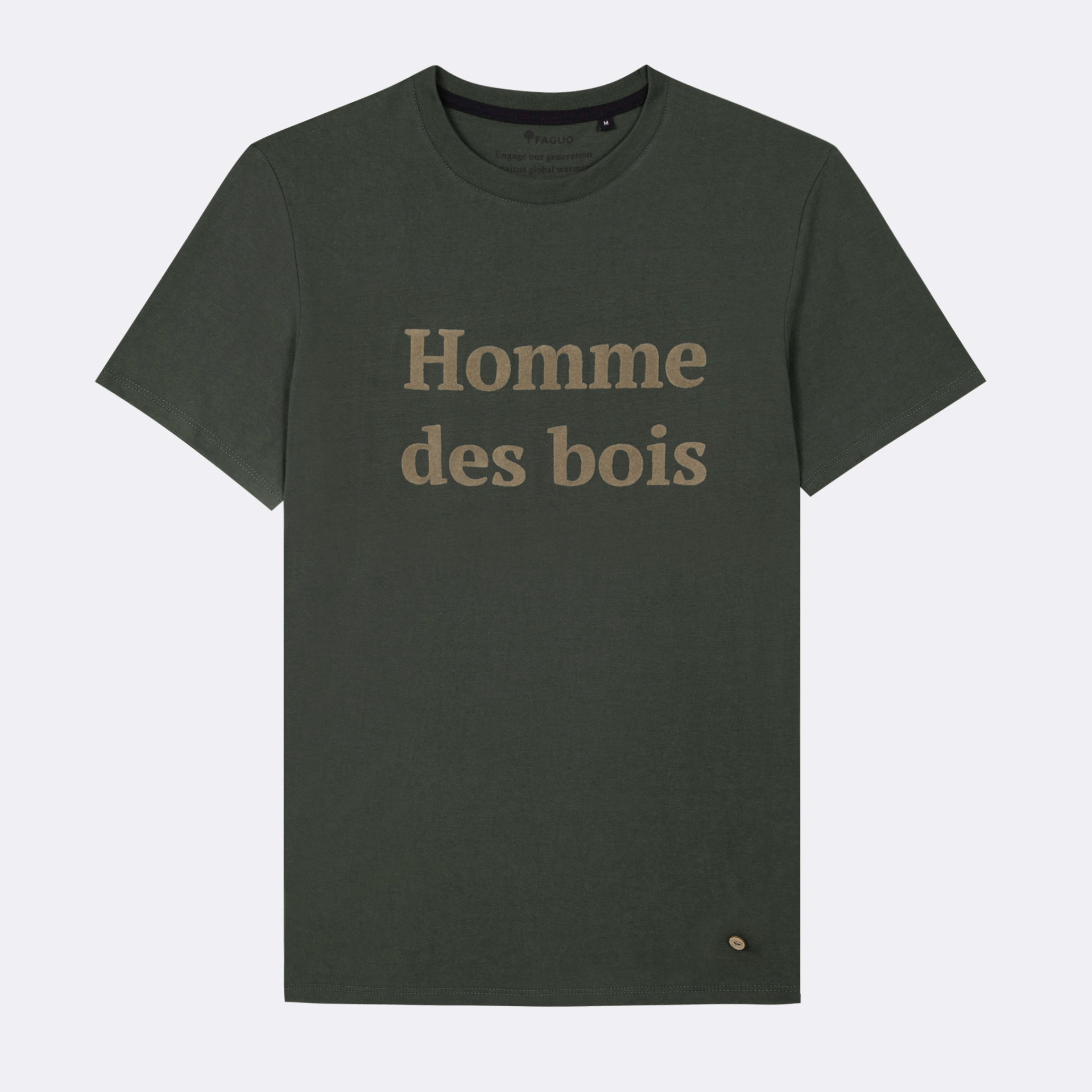 T-shirt col rond vert foncé Homme des bois coton et coton recyclé - modèle Arcy