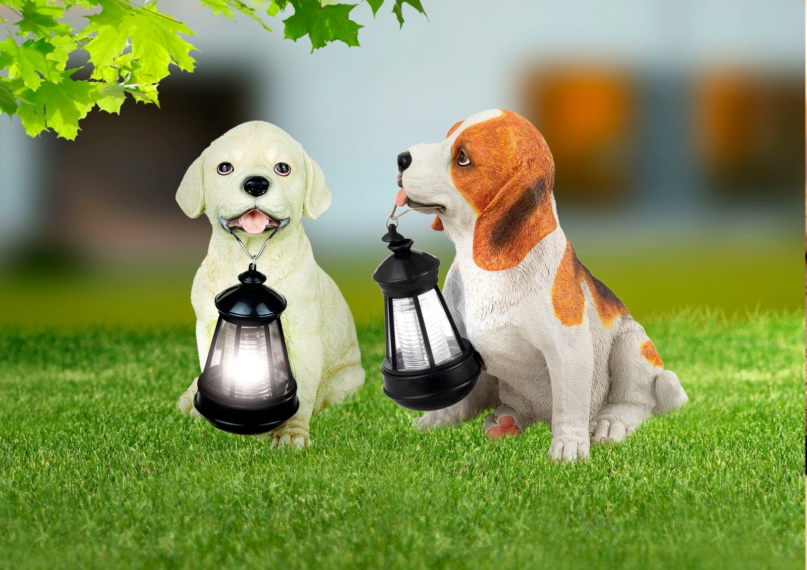 Solarleuchte Hund - braun-weiß - Kunststoff