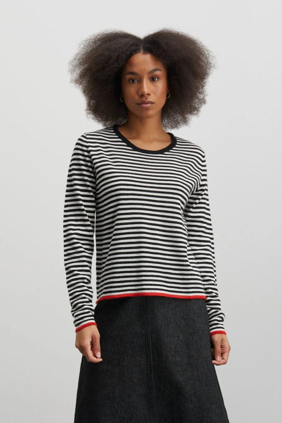 Mads Nørgaard  One Stripe Ellis striktrøje - Black/Ecru