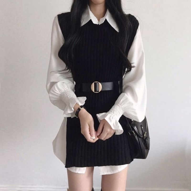 Coris - Set: Pofmouw Shirt + Geribbeld Vest