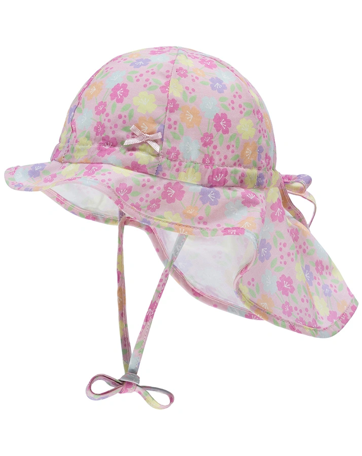 Sommerhut DREAMLAND – BLUMENWIESE mit Nackenschutz in rosa