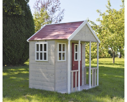 Fox houten speelhuis 120x120x155 cm naturel-rood-wit