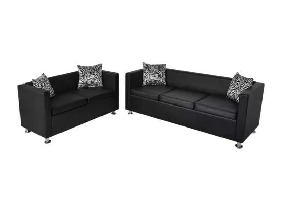 Jeu de canapé à 2 places et à 3 places Cuir synthétique Noir