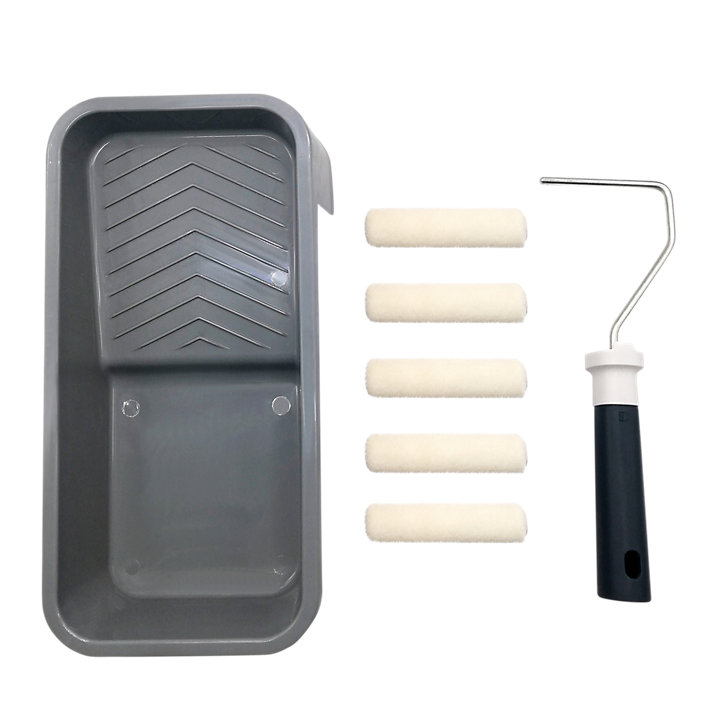 Lot mini rouleau mur et plafond + 4 manchons + bac à peinture GoodHome 100mm