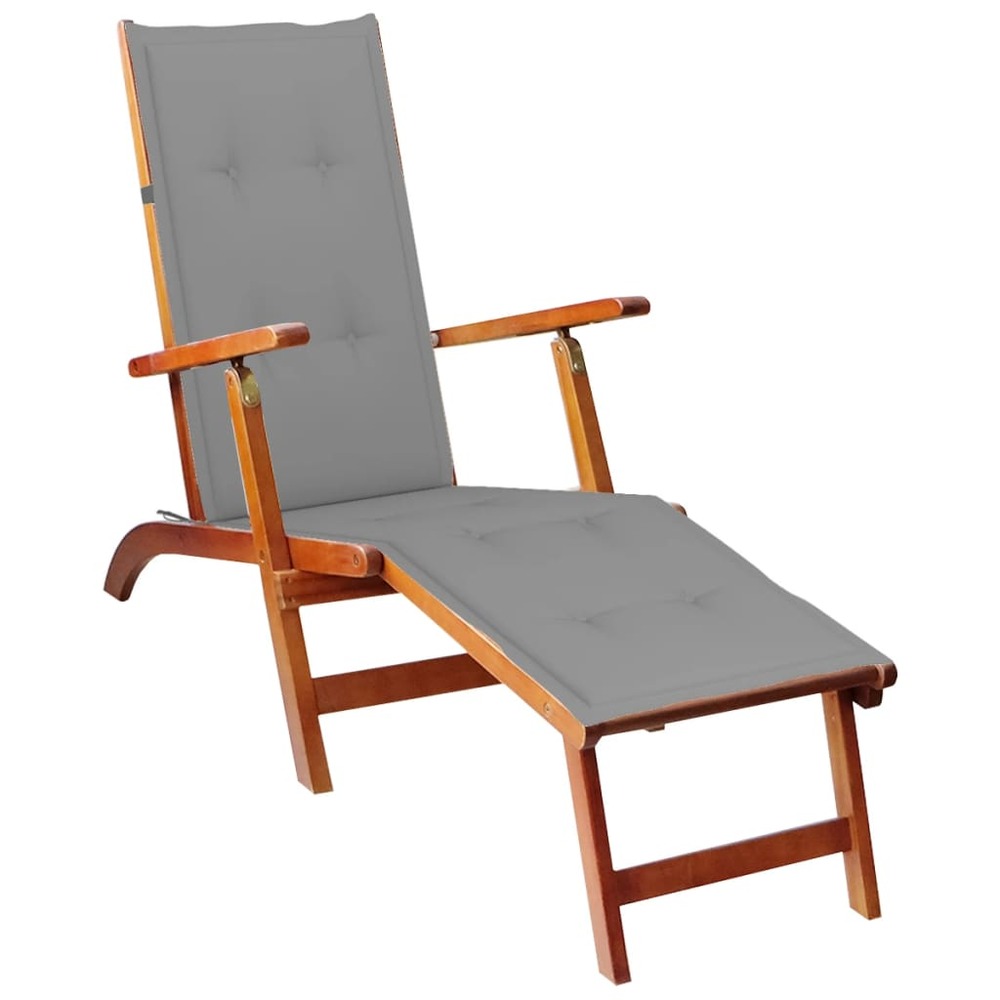 Transat chaise longue bain de soleil lit de jardin terrasse meuble d'extérieur avec repose-pied et coussin acacia solide 02_0