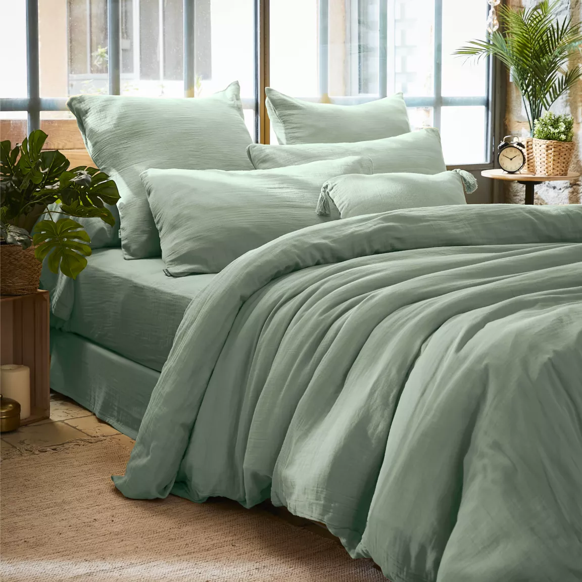 Housse de couette gaze de coton (200 x 200 cm) Gaïa Vert eucalyptus