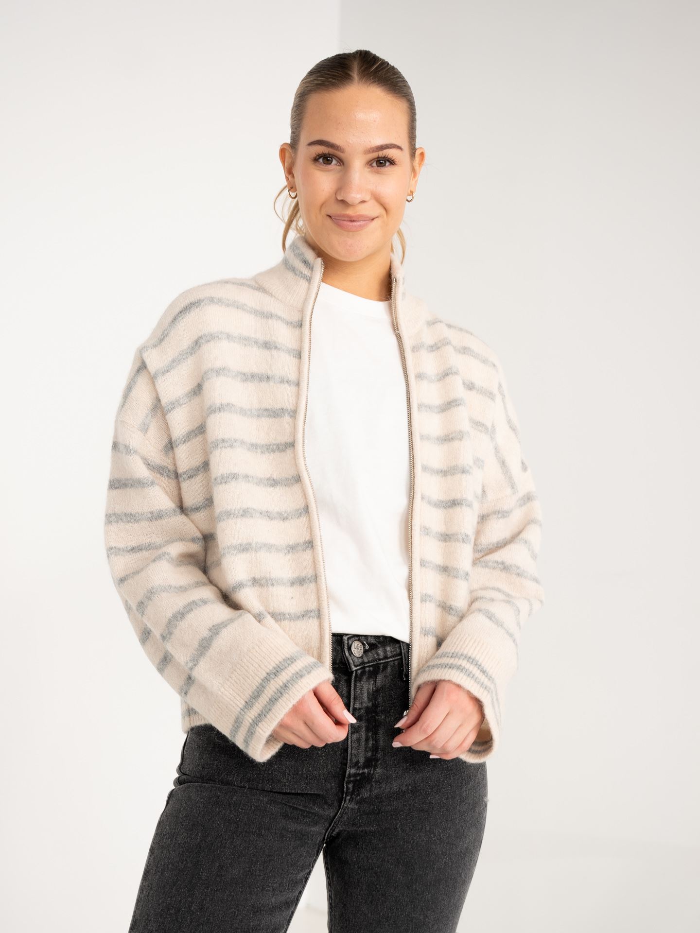 Sia Ras Stripe Long Sleeve Knit Cardigan