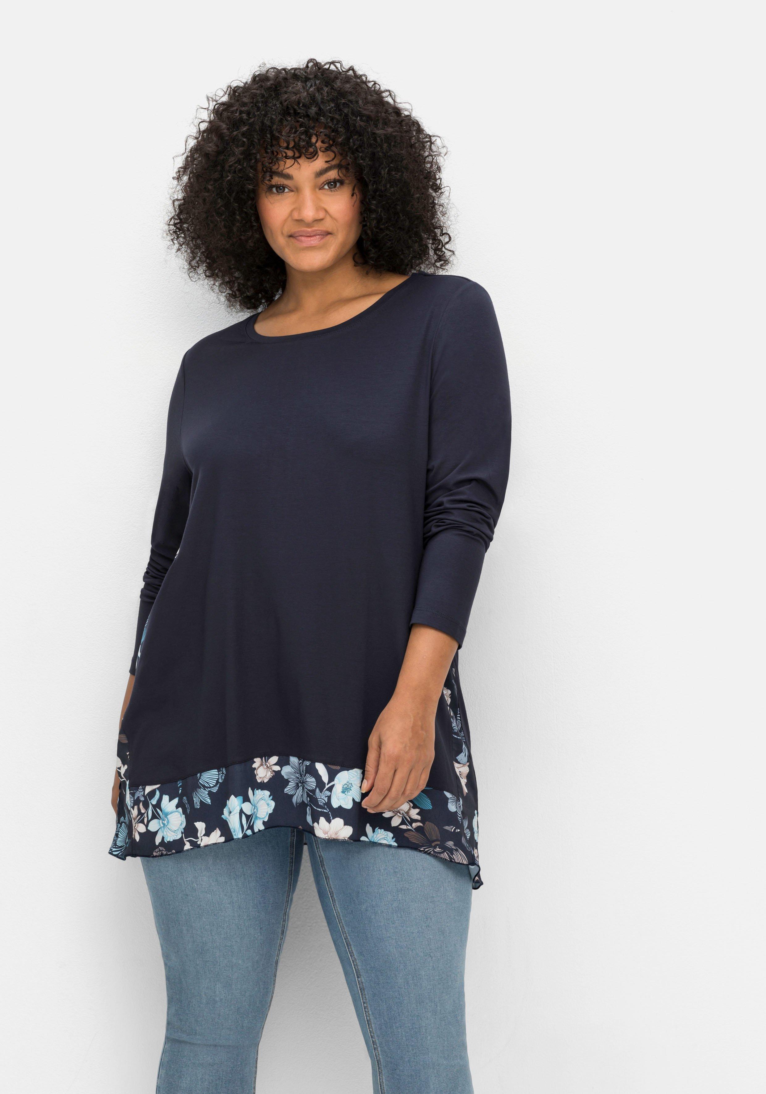 Longshirt mit floral bedruckten Einsätzen