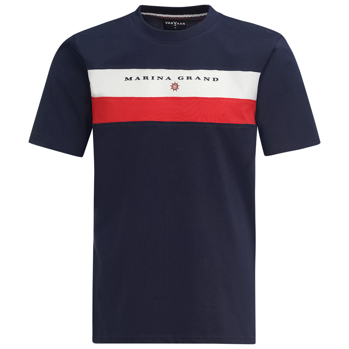 VanVaan Herren T-Shirt mit Farbteiler dunkelblau / weiss / rot