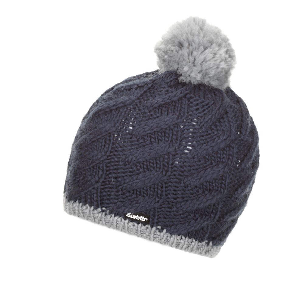 Eisbär Asteria Pompon Mütze Kinder hellgrau melange dark cobalt