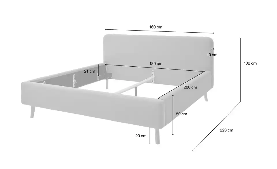 Polsterbettgestell Mattis Anthrazit Webstoff fein 140 cm ohne Bettkasten