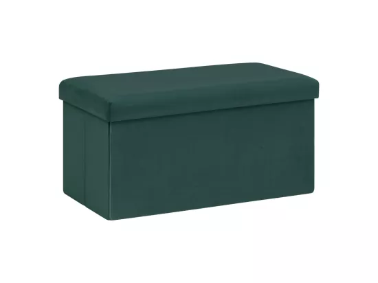 2 en 1 Pouf pliant double et coffre de rangement Velours Vert cèdre 76 x H 38 cm