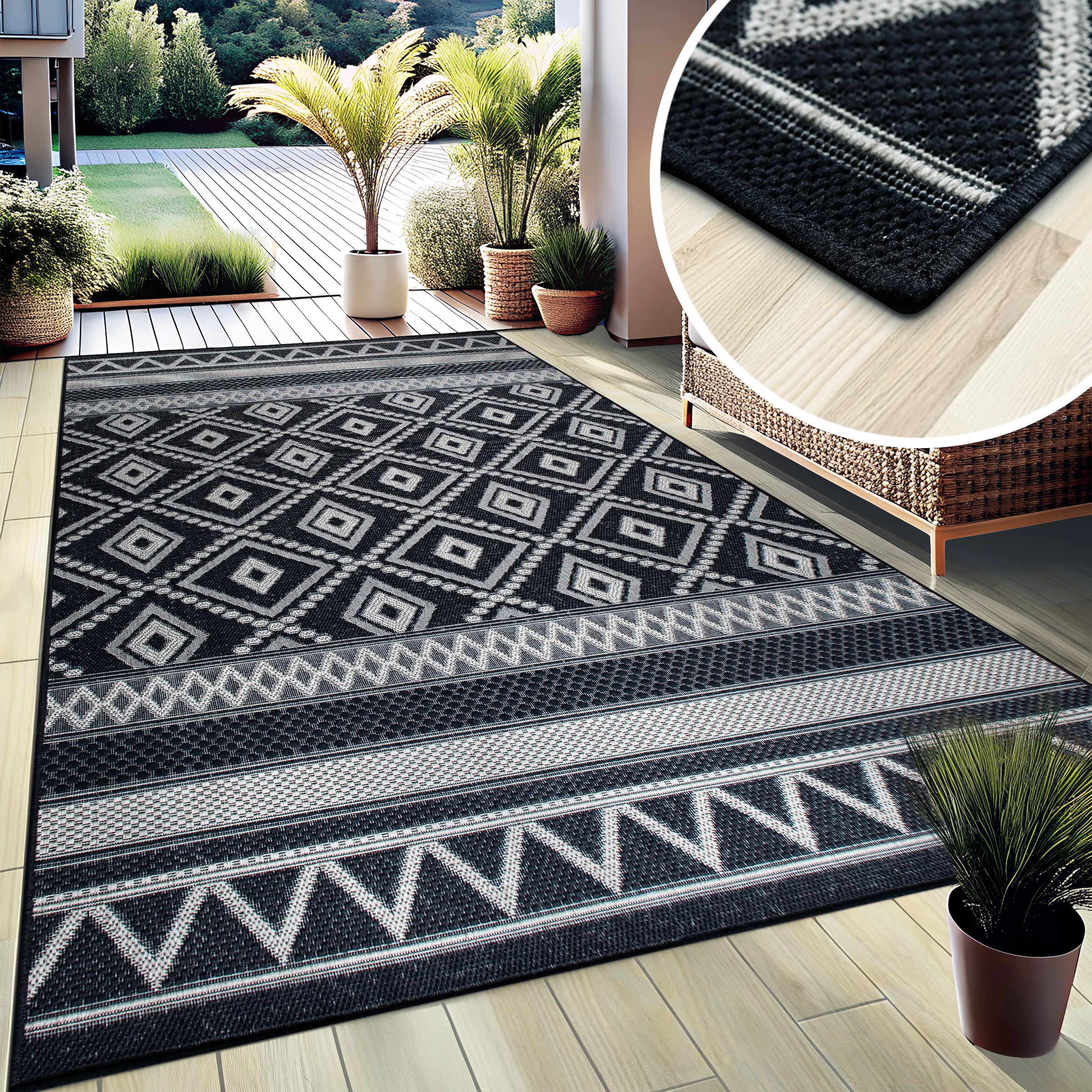 my home Teppich »Toronto auch als Läufer erhältlich« rechteckig 3 mm Höhe In- und Outdoor geeignet, Sisal-Optik, Wetterfest & UV-beständig, Boho