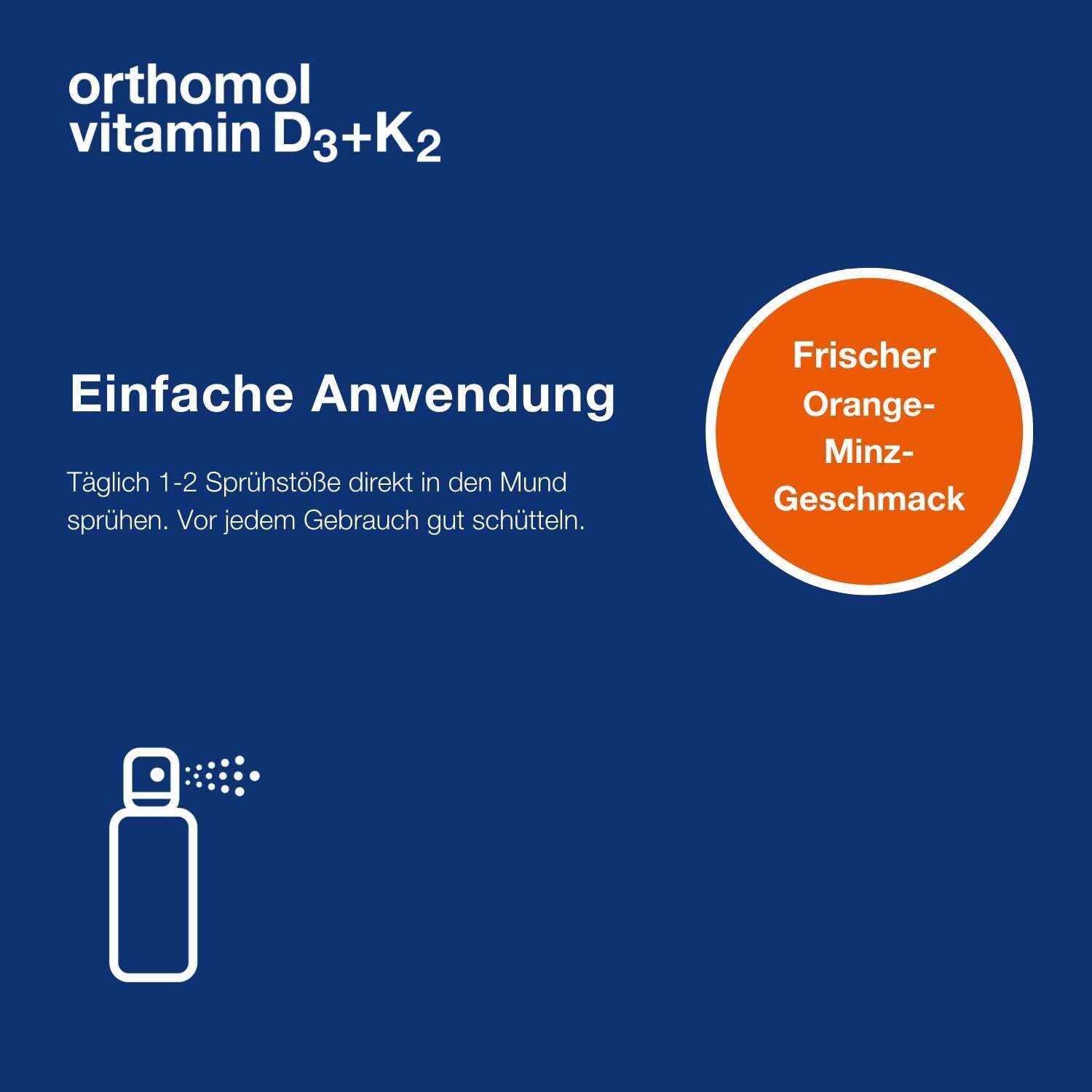 Orthomol Vitamin D3+K2 Spray - Nahrungsergänzungsmittel zur Stärkung des Immunsystems - mit Vitamin D3 und K2 MK7