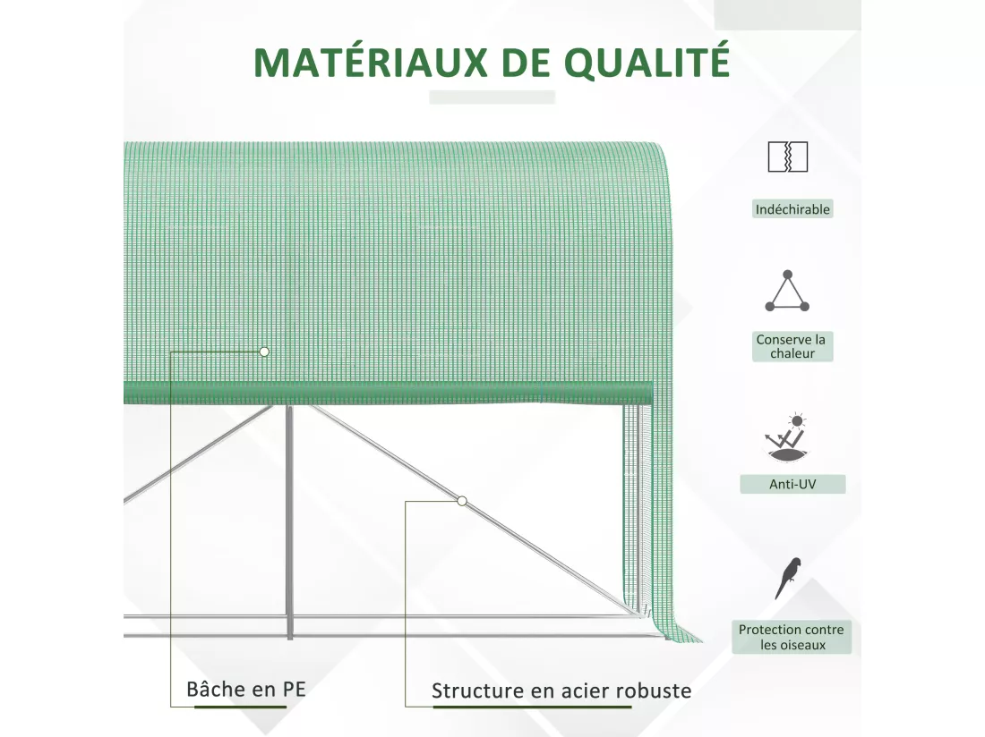 Serre de jardin serre à tomates dim. 3L x 1l x 2H m porte zippée déroulante 2 fenêtres latérales enroulables acier PE haute densité vert