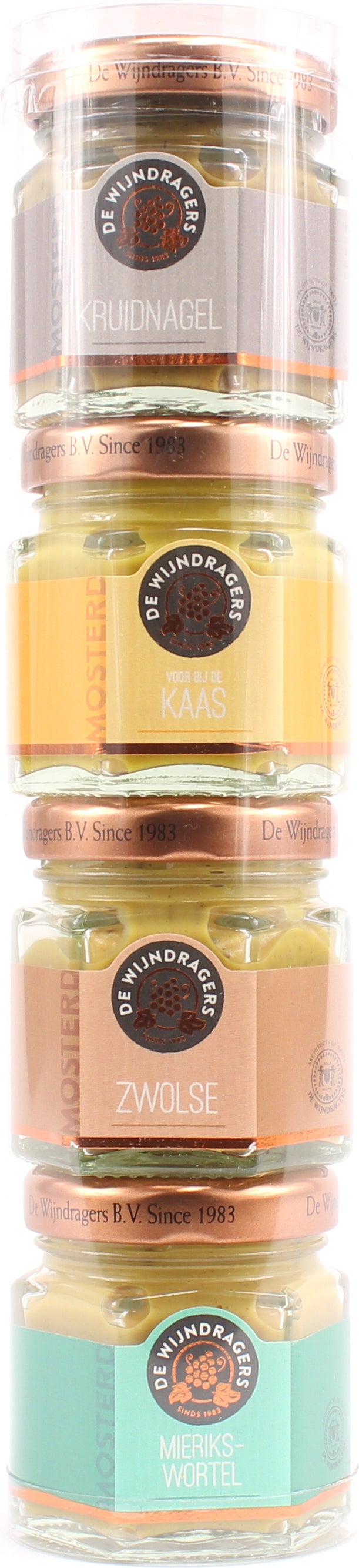 Wijndragers cadeauverpakking diverse mosterd 4-delig