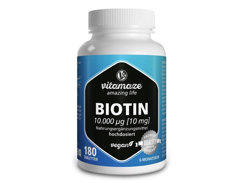 Vitamaze Biotin 180 Tabletten Vegane Nahrungsergänzung für Haut und Haare