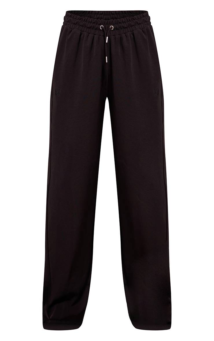 Noir Jogging Grande Taille À Jambes Larges Avec Panneaux Côtelés Et Broderies Entrelacées