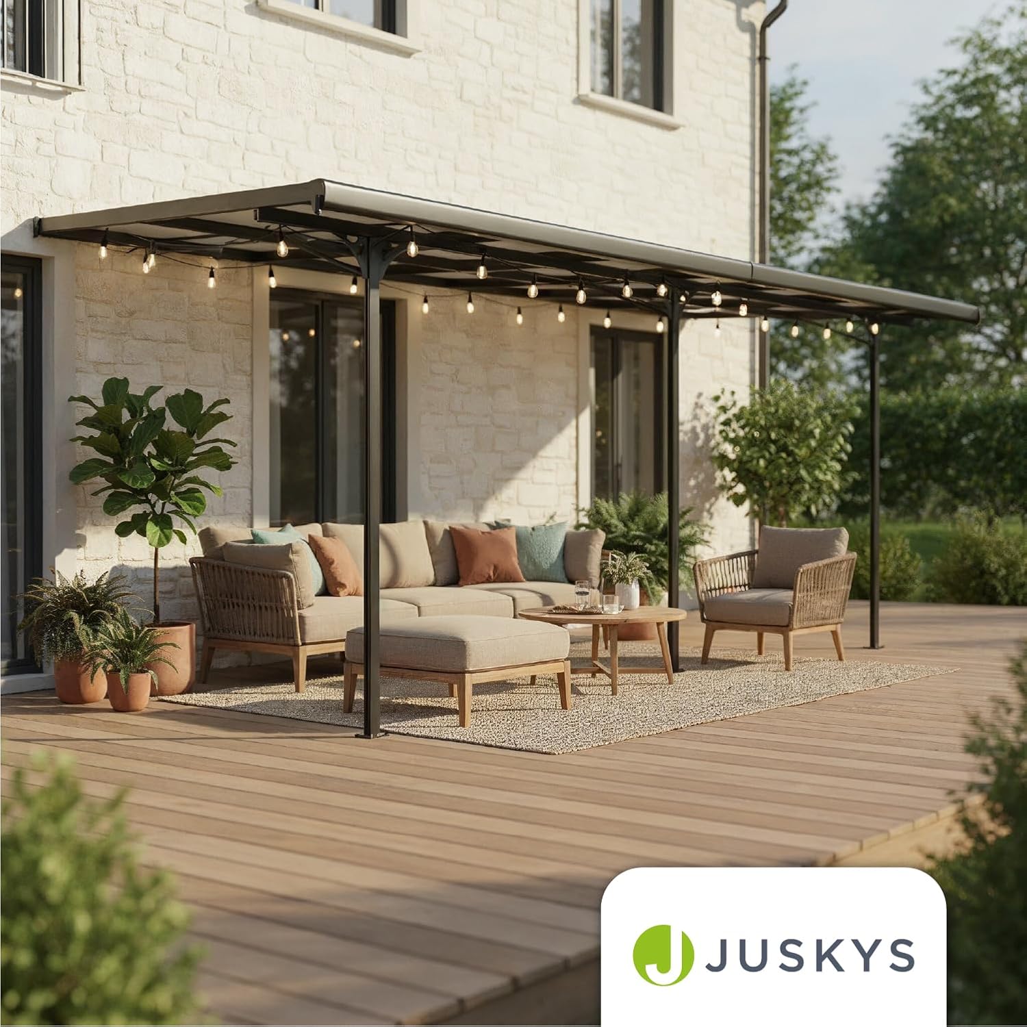 Juskys Terrassenüberdachung Borneo 5,5 x 3 m — Sonnenschutz aus Aluminium mit grauen Doppelstegplatten — Terrassendach zur Wandmontage in Dunkelgrau