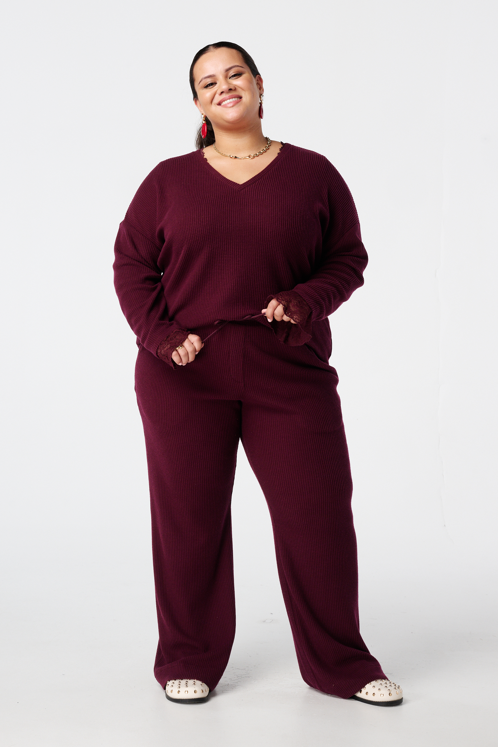 Rechte broek met elastieke taille Bordeaux