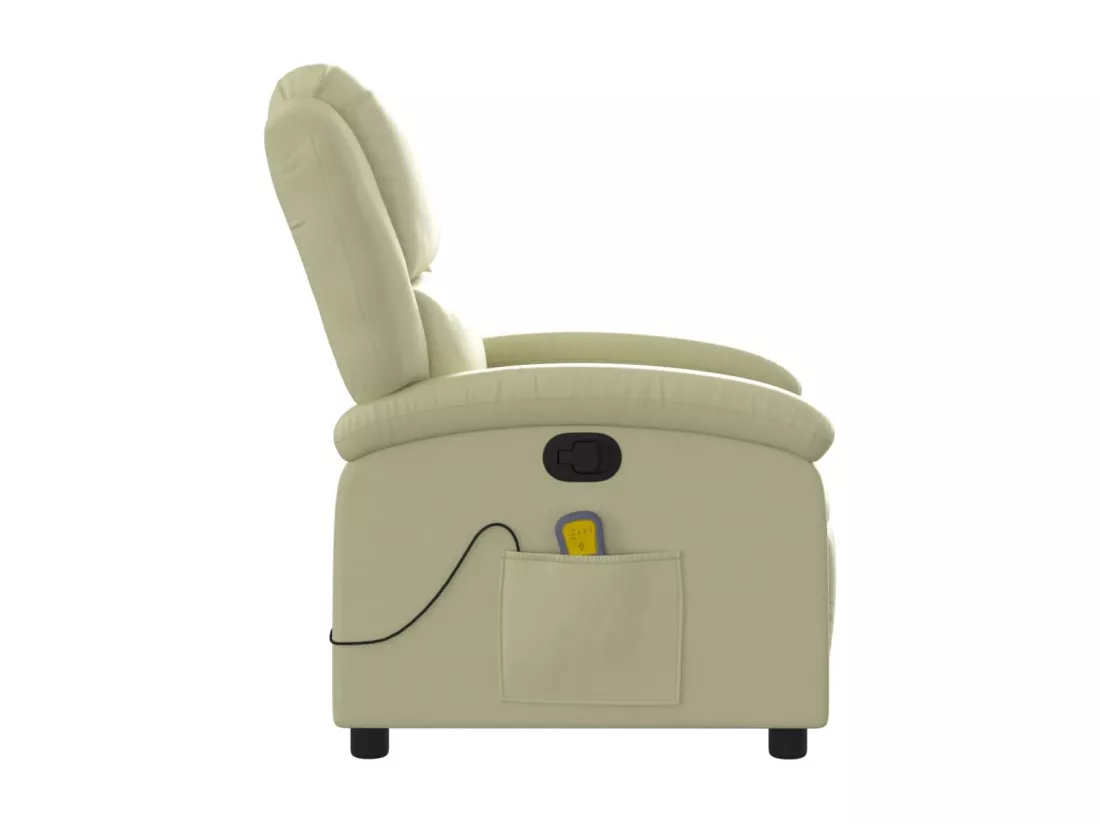 Fauteuil massant inclinable crème cuir véritable