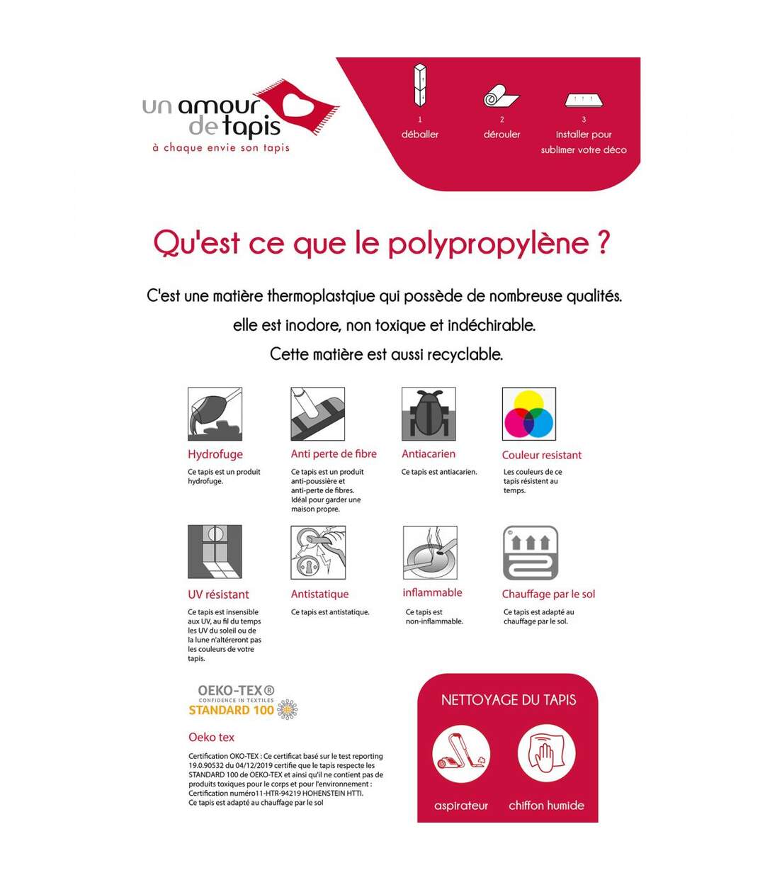 Tapis salon KVG VOG en polypropylène doux et soyeux OEKO TEX