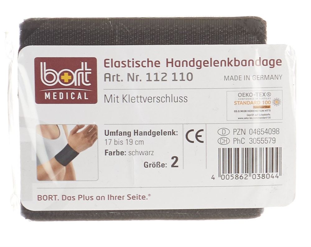 BORT Handgelenkbandage Velcro 8cm<br>1 Stück, Gr1 -17cm, schwarz