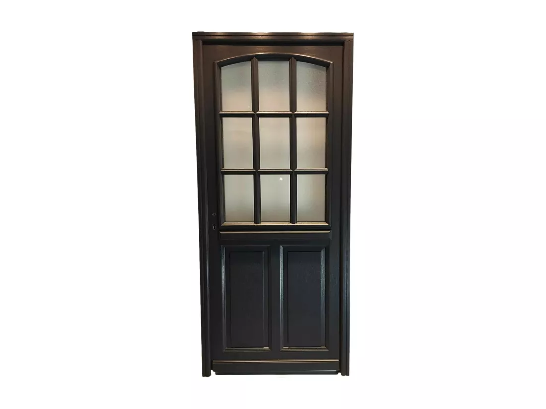 Porte D'Entrée Bois Vitrée, Alicia, Gris Ral7016, H,215Xl,90 P, Droite Cote Tableau
