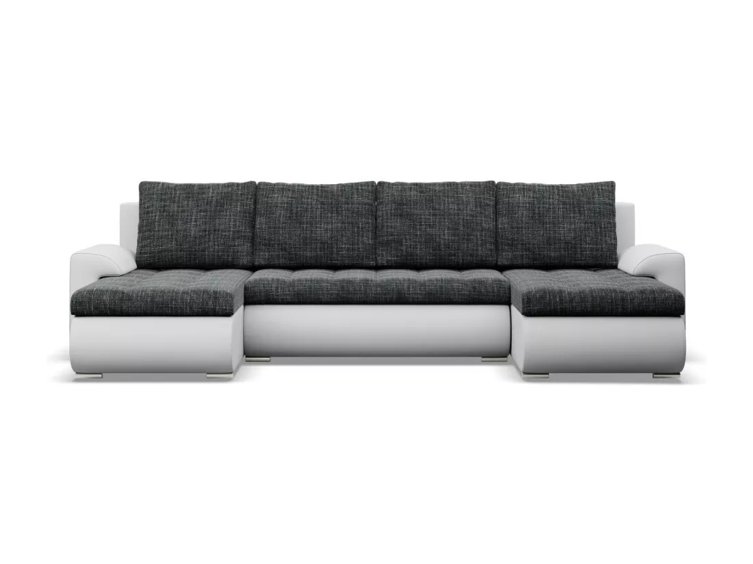 Canapé d'angle en U avec fonction sommeil, 2 méridiennes, Noir + Gris