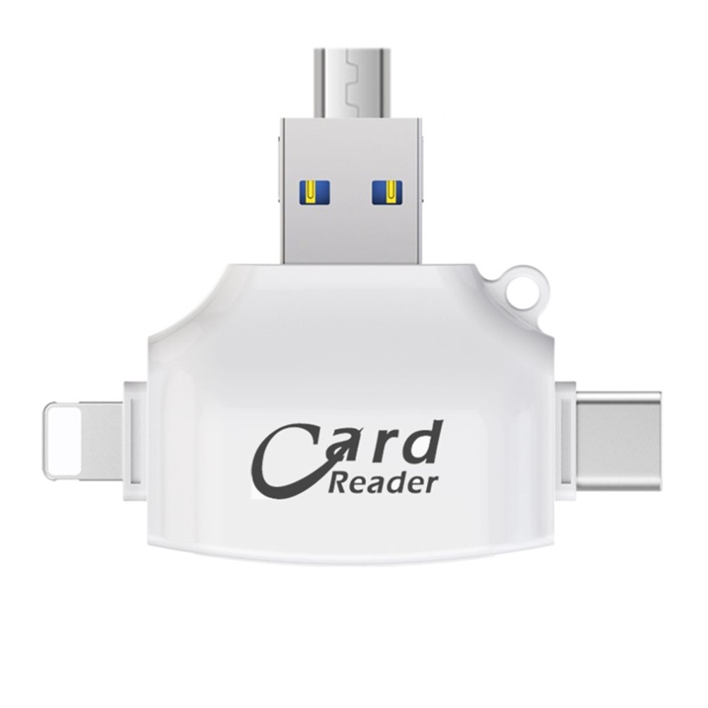 4in1 USB Mini Kartenlesegerät Card Reader Lightning / Micro USB / USB C / MicroSD & SD Karte - Weiss