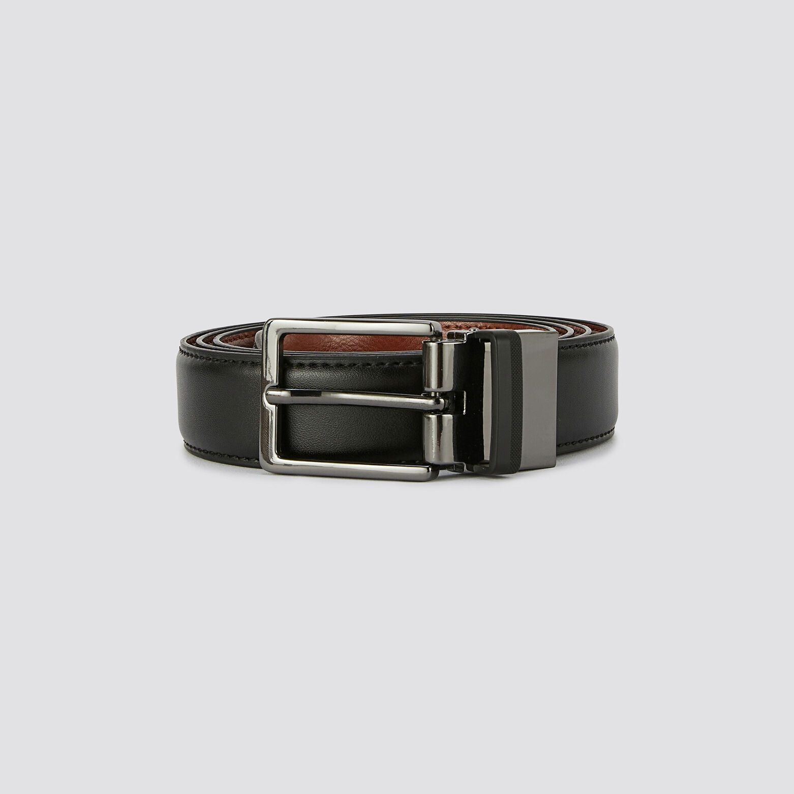 Coffret ceinture réversible avec plaque et boucle Noir