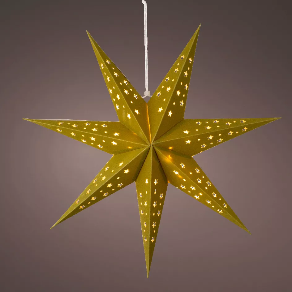 Etoile lumineuse à suspendre (H60 cm) Origami Stella Vert et blanc chaud