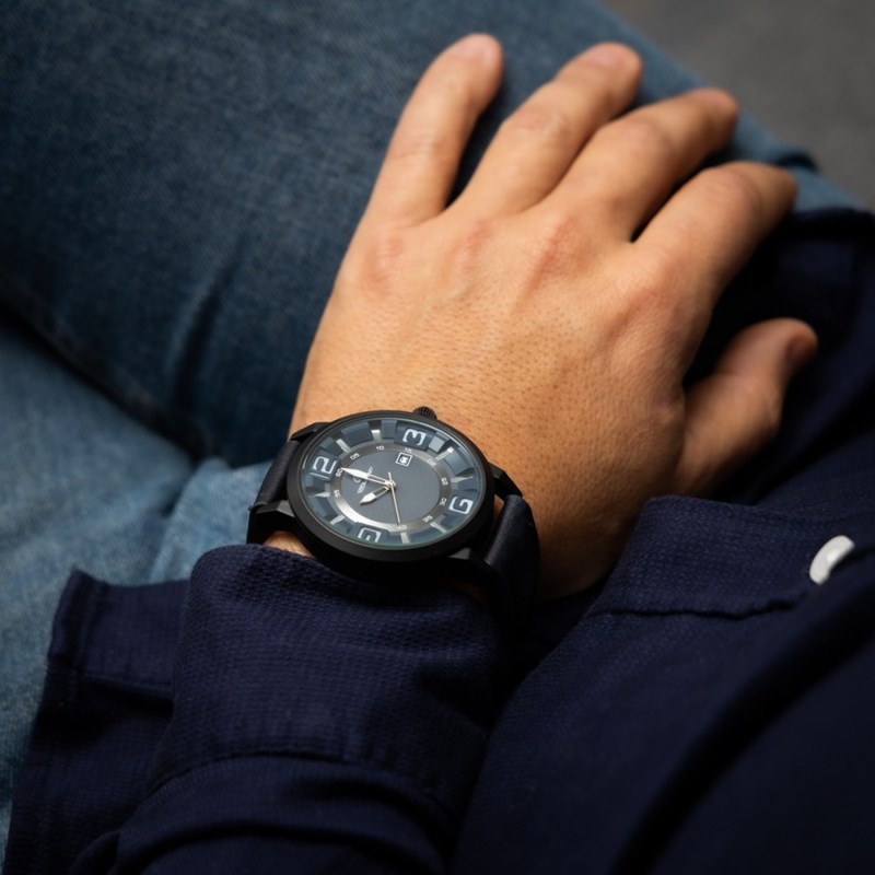 Montre Homme CHTIME bracelet Cuir Bleu
