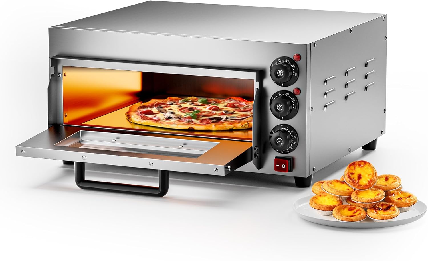 Pizza-Backofen 2000W mit Cordierit Stein für Pizza wie aus dem Steinofen Pizzaofen Backofen Gastro