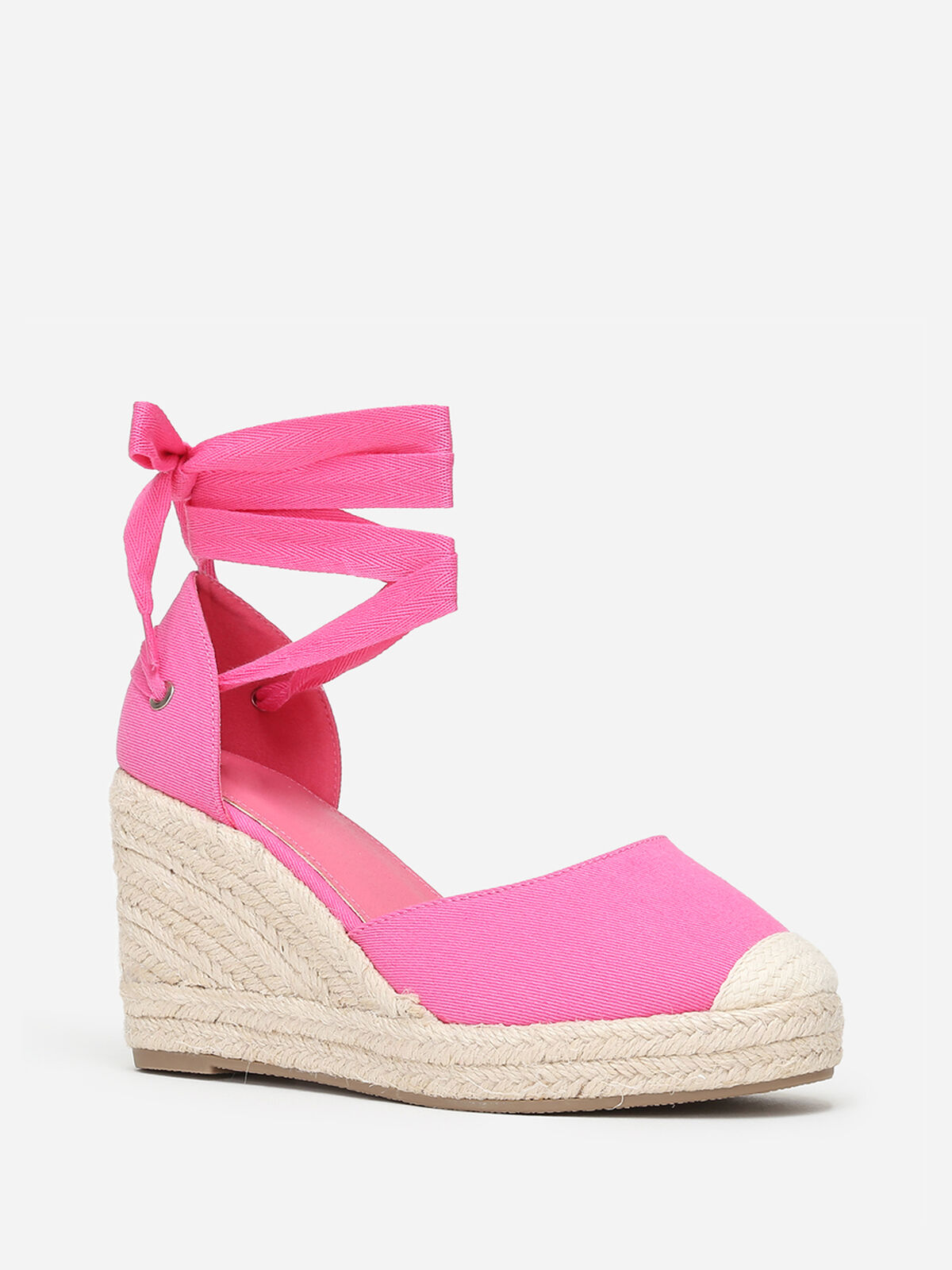 Espadrilles compensées avec ruban à nouer- Fuchsia