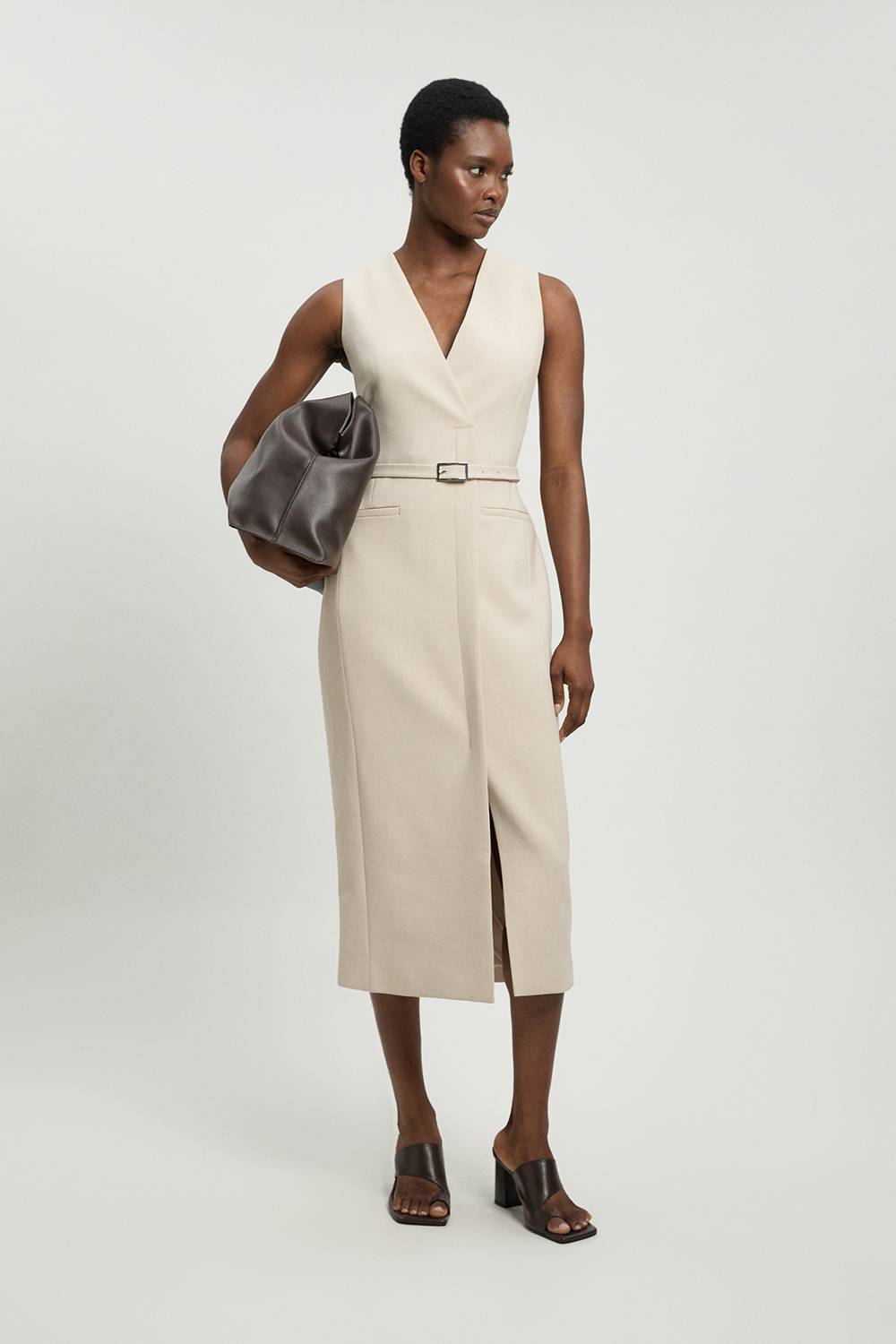 KarenMillen Robe Crayon Midi Ajustée Ceinturée En Tissu Stretch Compact