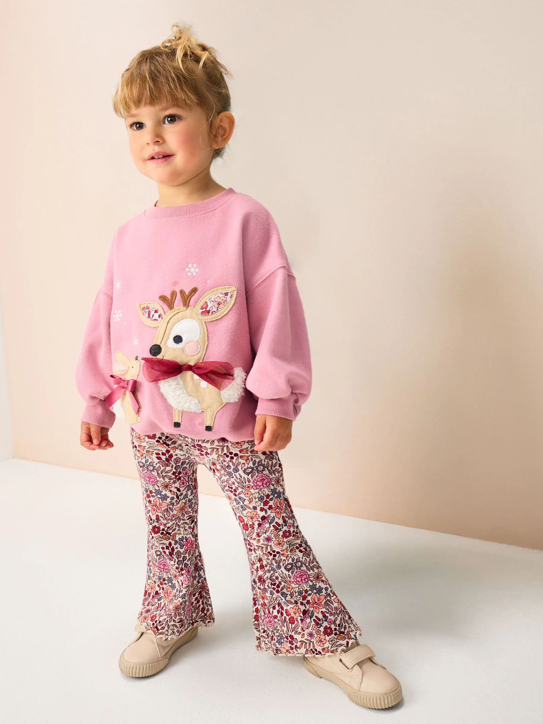 Pink Deer & Bunny - Set van sweatshirt en uitlopende legging (3 mnd - 7 jr)